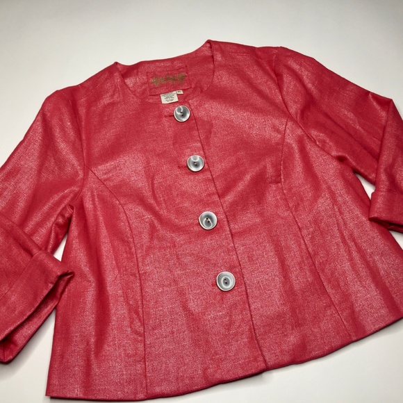 LAL Live A Little Linen Blend Blazer Coral Sz PL - Picture 3 of 8